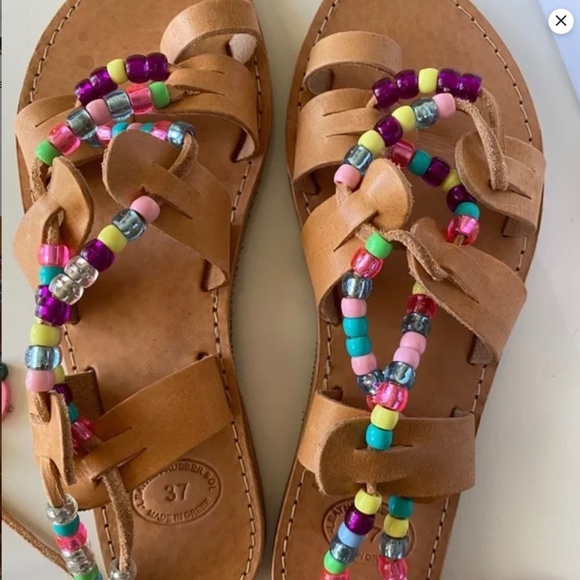 GROUPI Gladiator Leather beaded SANDALS Handmade in Greece EU 37 - Picture 3 of 7